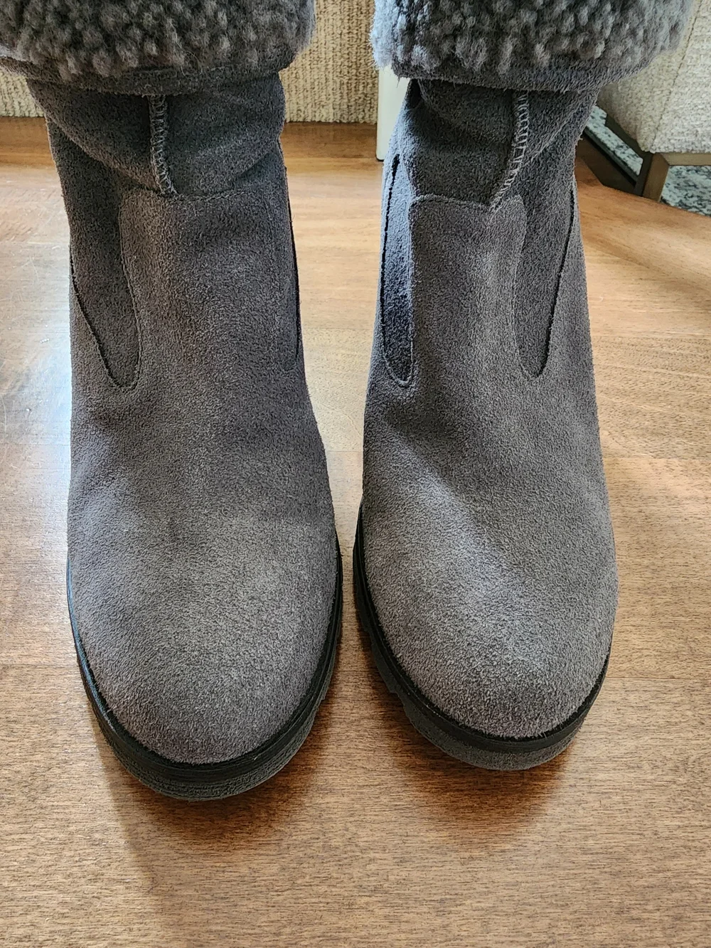 UGG Wedge Ankle Boots with Shearling Cuff - Gray